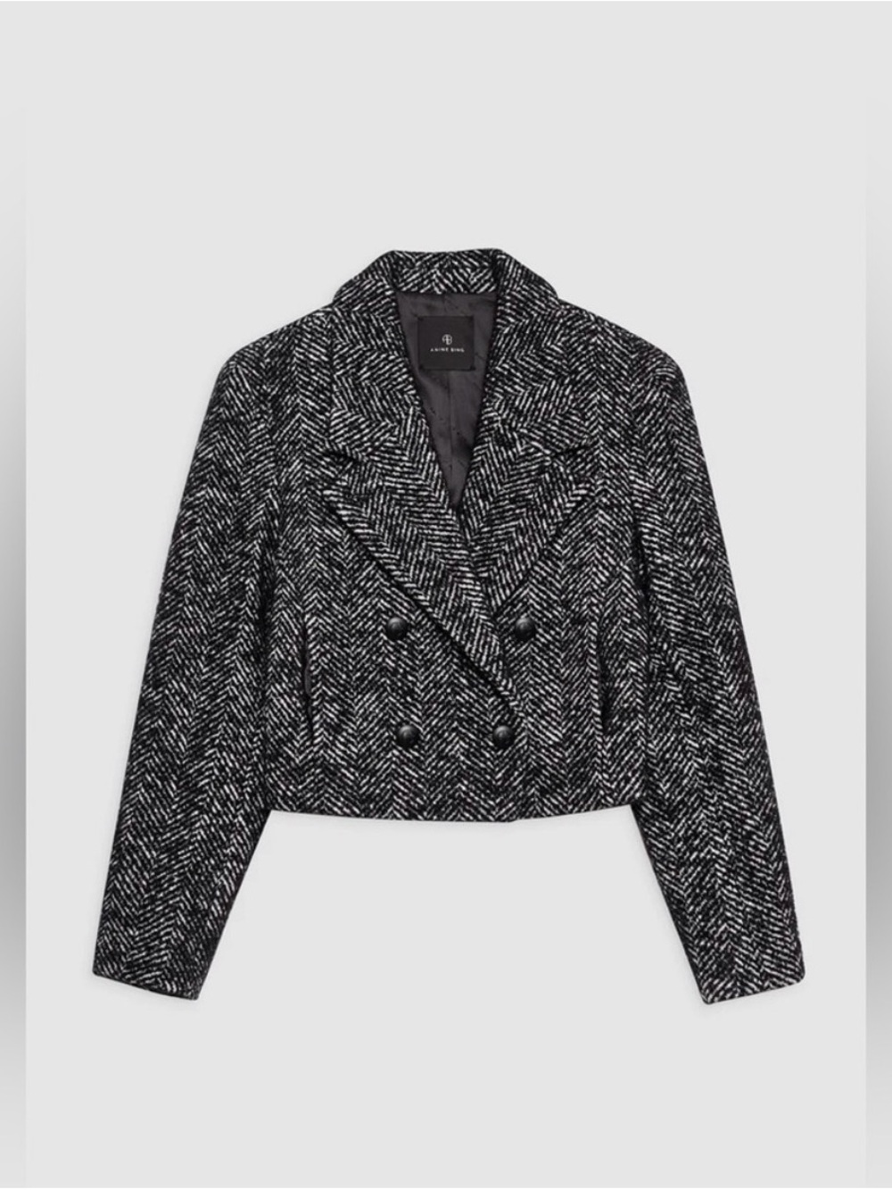 Anine Bing Black and White Cropped Double-Breasted Blazer